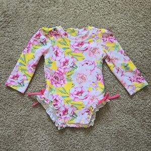 Posh Peanut Pink and Yellow Floral Baby Bathing Suit - Lowest Price